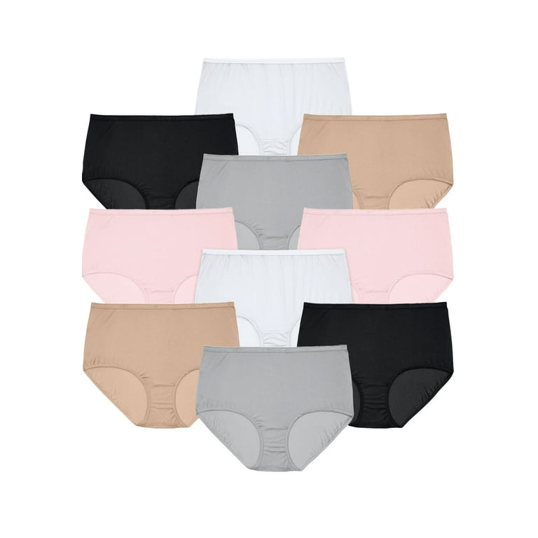 Comfort Choice Women's Plus Size Nylon Brief 10-Pack Underwear 