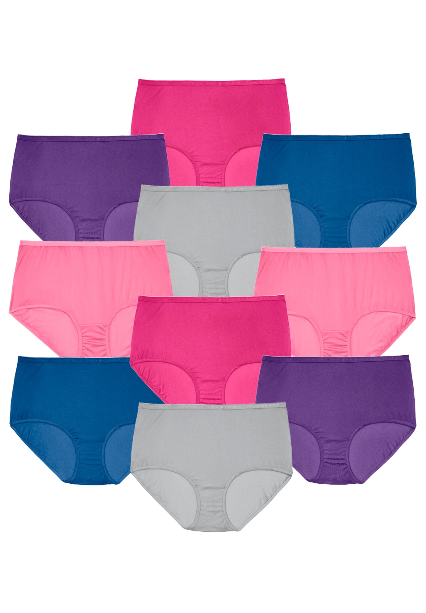 Plus Size Women's Nylon Brief 5-Pack by Comfort Choice in Bright