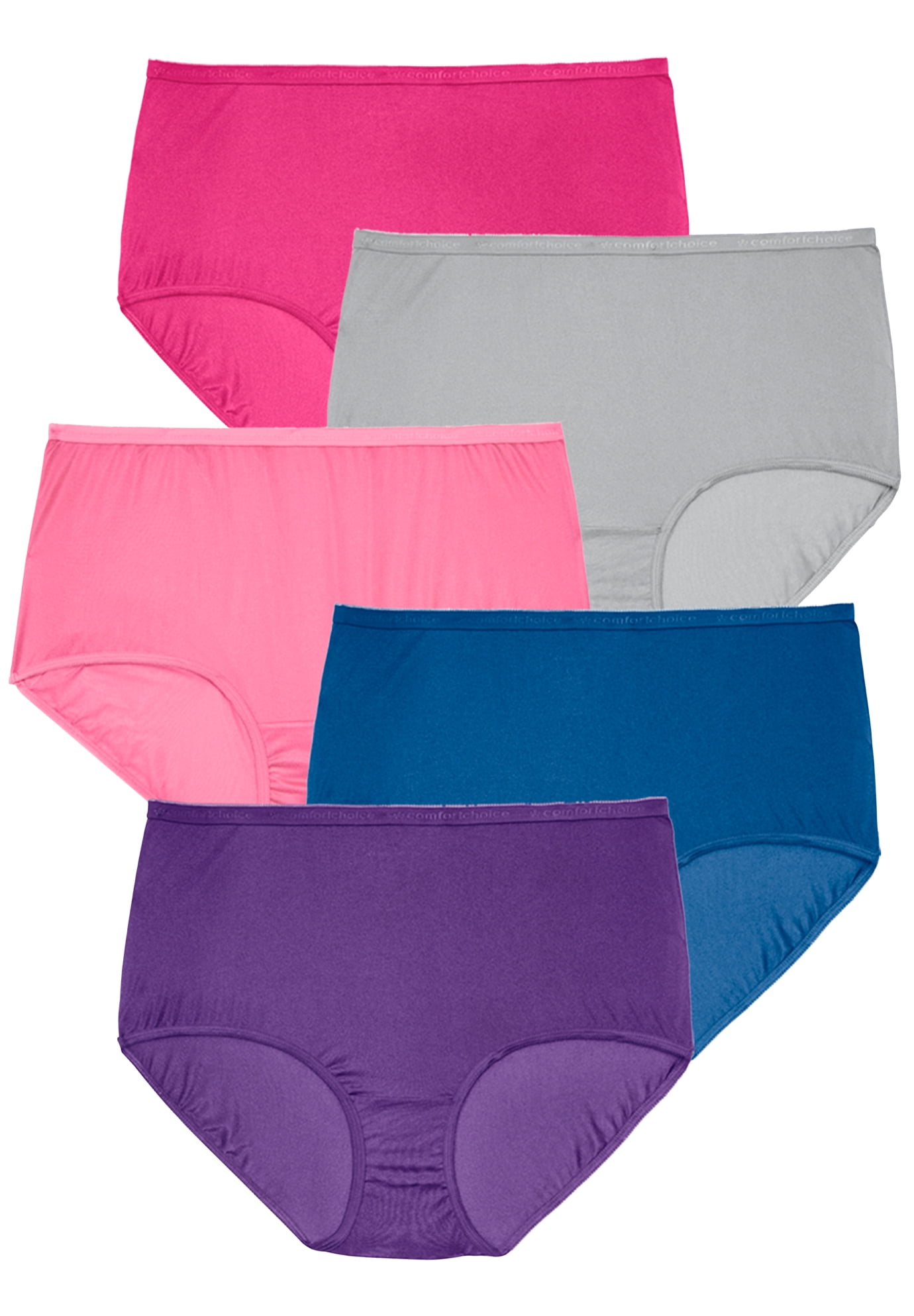 Comfort Choice Women's Plus Size Nylon Brief 5Pack 12, Midtone Pack