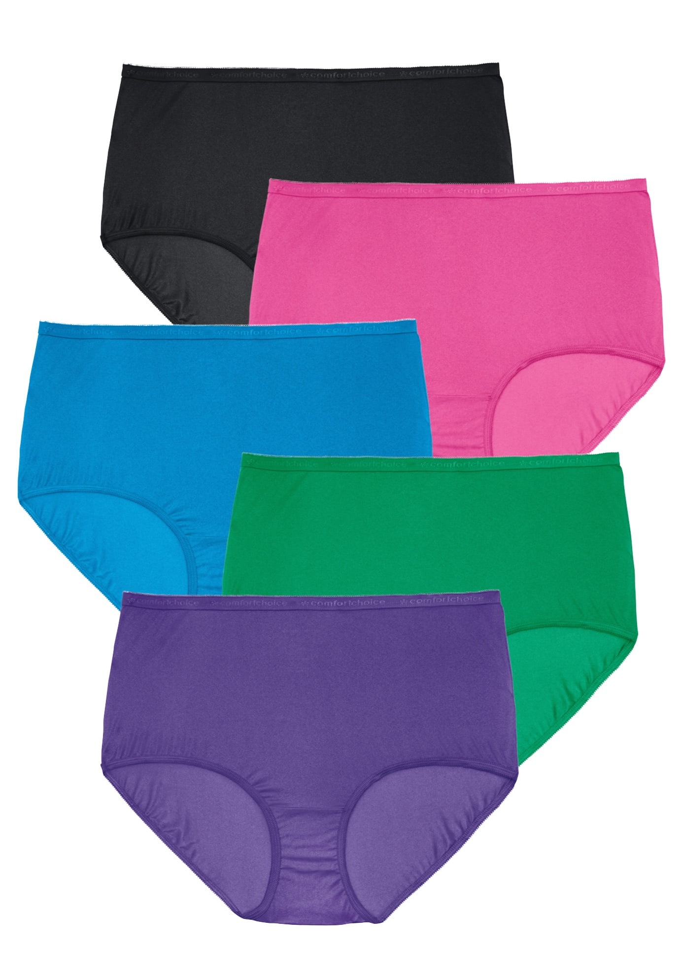 Comfort Choice Women's Plus Size Nylon Brief 5-Pack Underwear 