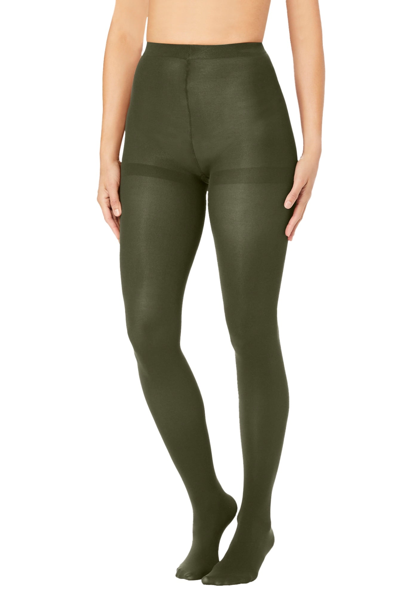 Comfort Choice Women's Plus Size Opaque Tights 1X, Olive