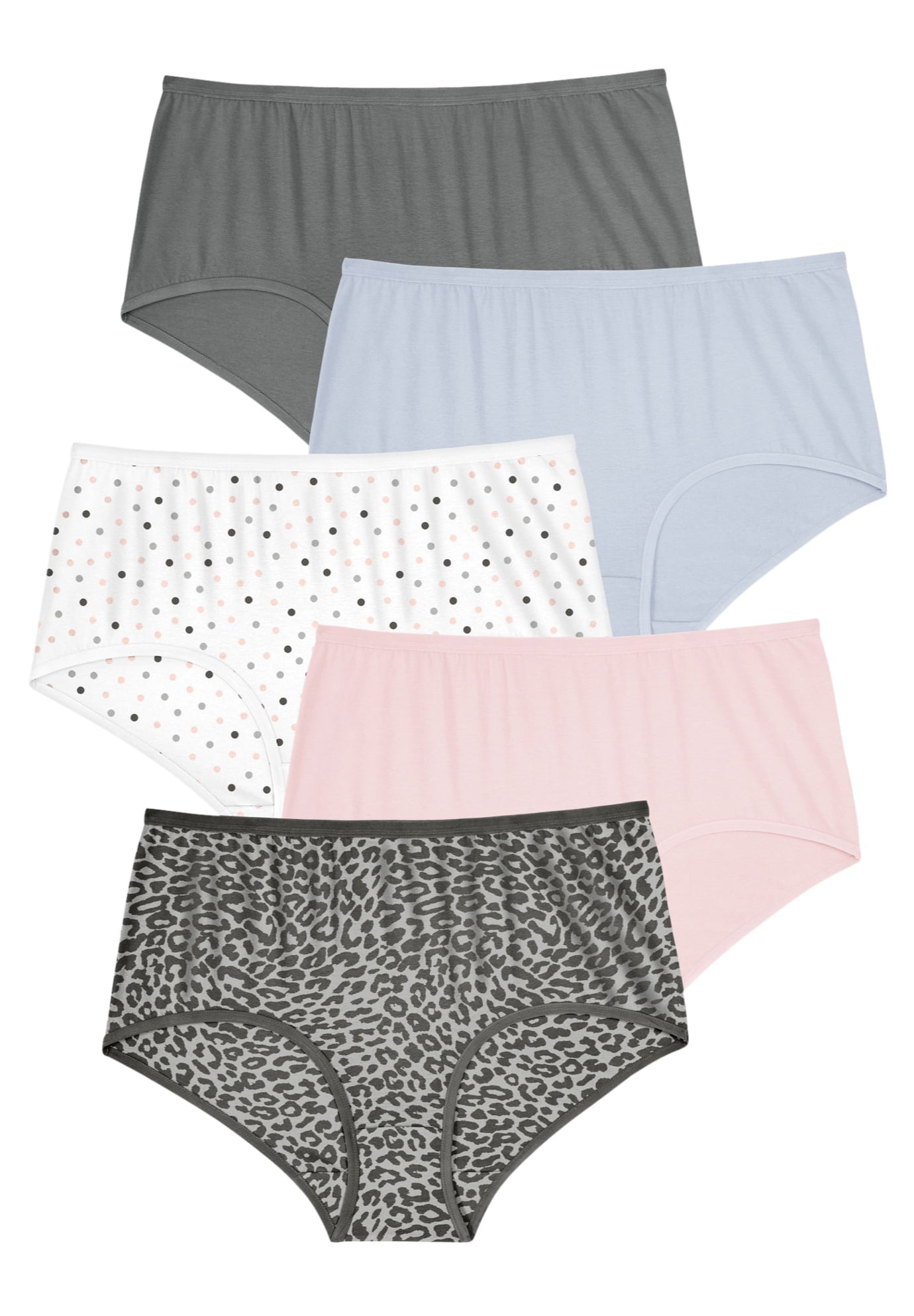 Comfort Choice Women's Plus Size Stretch Cotton Brief 5-Pack Underwear 