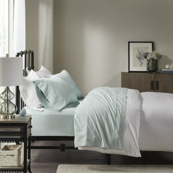 Comfort Classics 200 Thread Count Relaxed Cotton Percale Sheet Set, Aqua, King