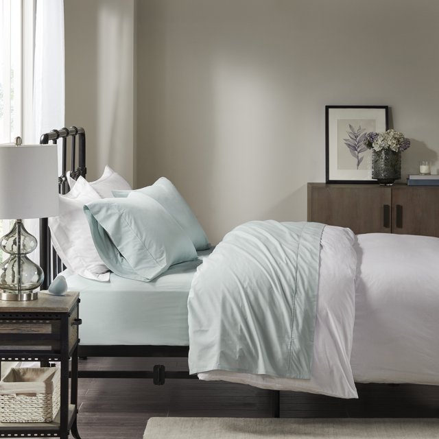 Comfort Classics 200 Thread Count Relaxed Cotton Percale Sheet Set, Aqua, Twin
