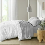 Madison Park Peached Percale 200 Thread Count Relaxed Cotton Percale Sheet Set, Queen - Grey