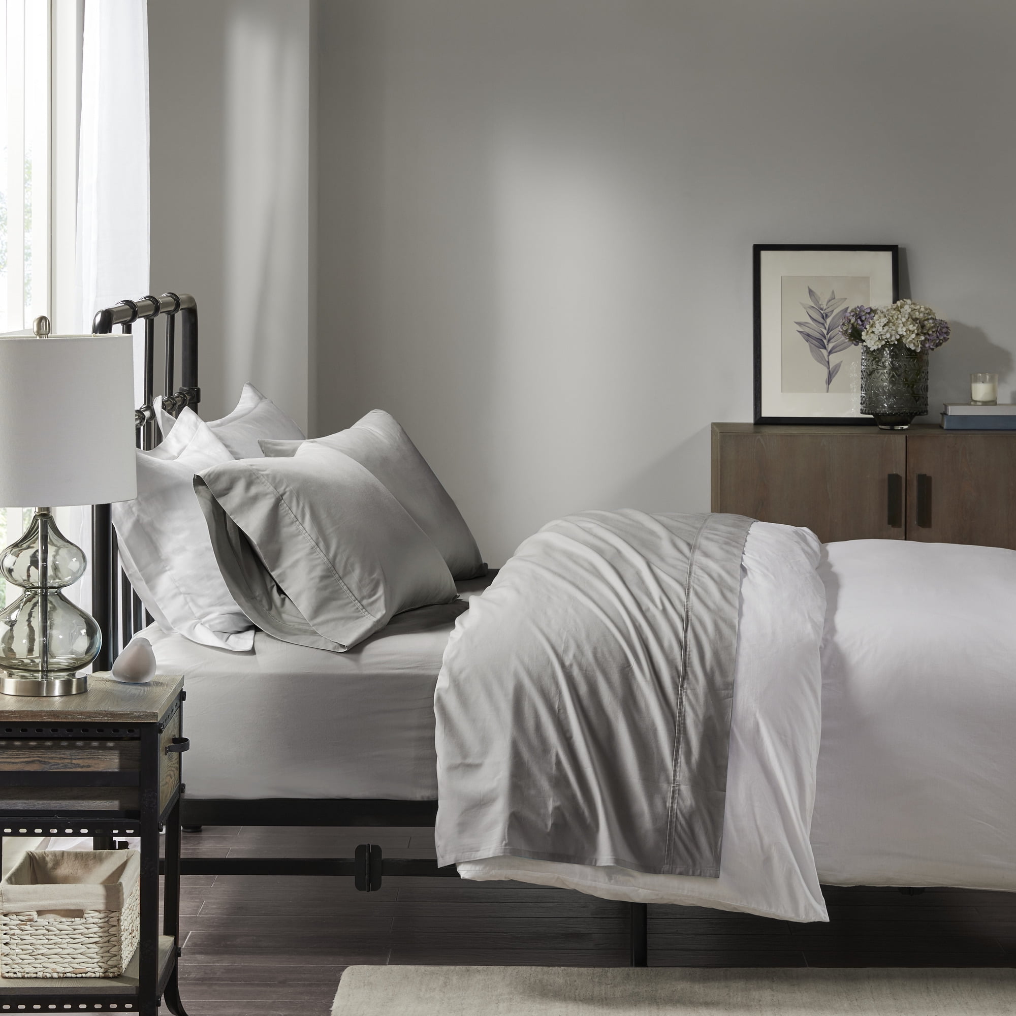 Twin Gray Cotton Percale Sheet Set