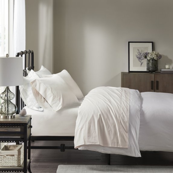 Comfort Classics 200 Thread Count Relaxed Cotton Percale Sheet Set, Ivory, Cal King