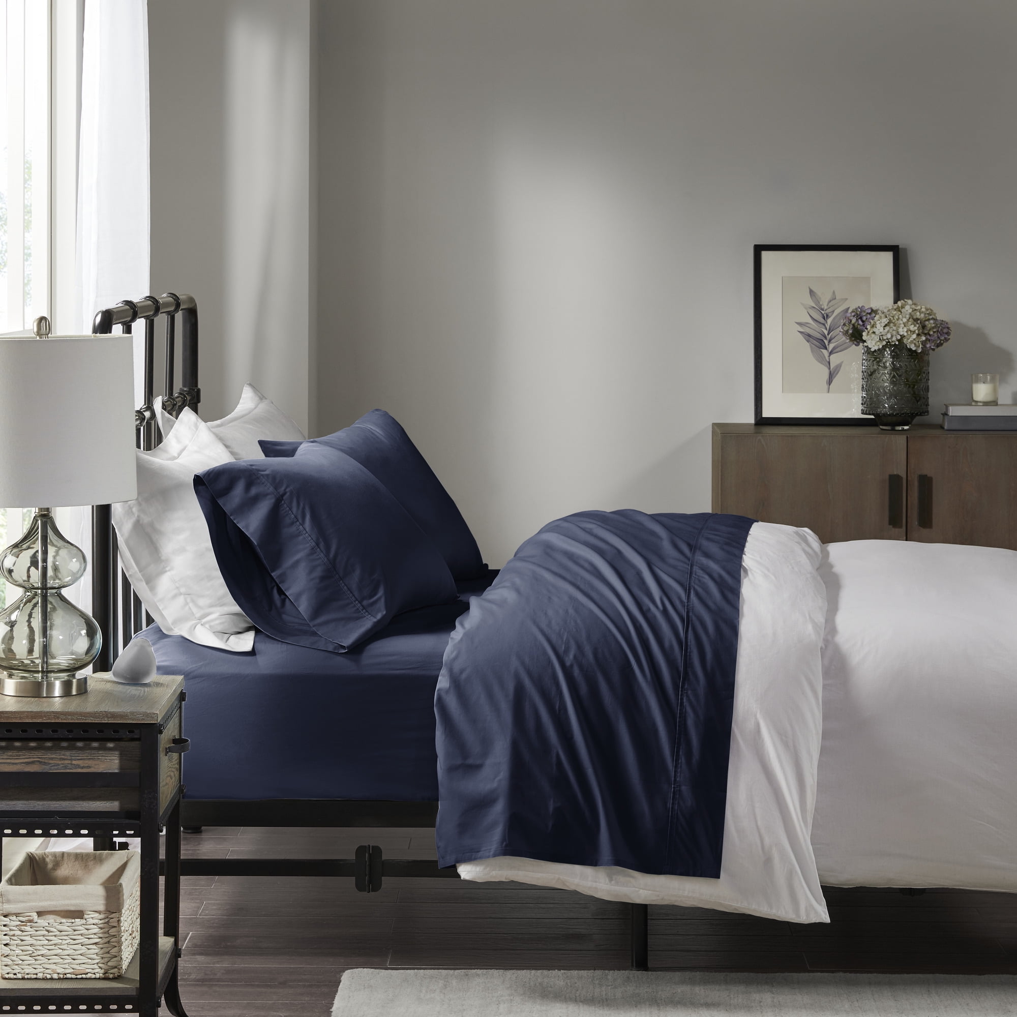 Navy Full Cotton Percale Sheet Set