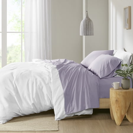 Comfort Classics Peached Percale 200 Thread Count Relaxed Cotton Sheet Set, Full - Purple
