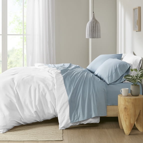 Comfort Classics 200 Thread Count Relaxed Cotton Percale Sheet Set, Teal, Queen