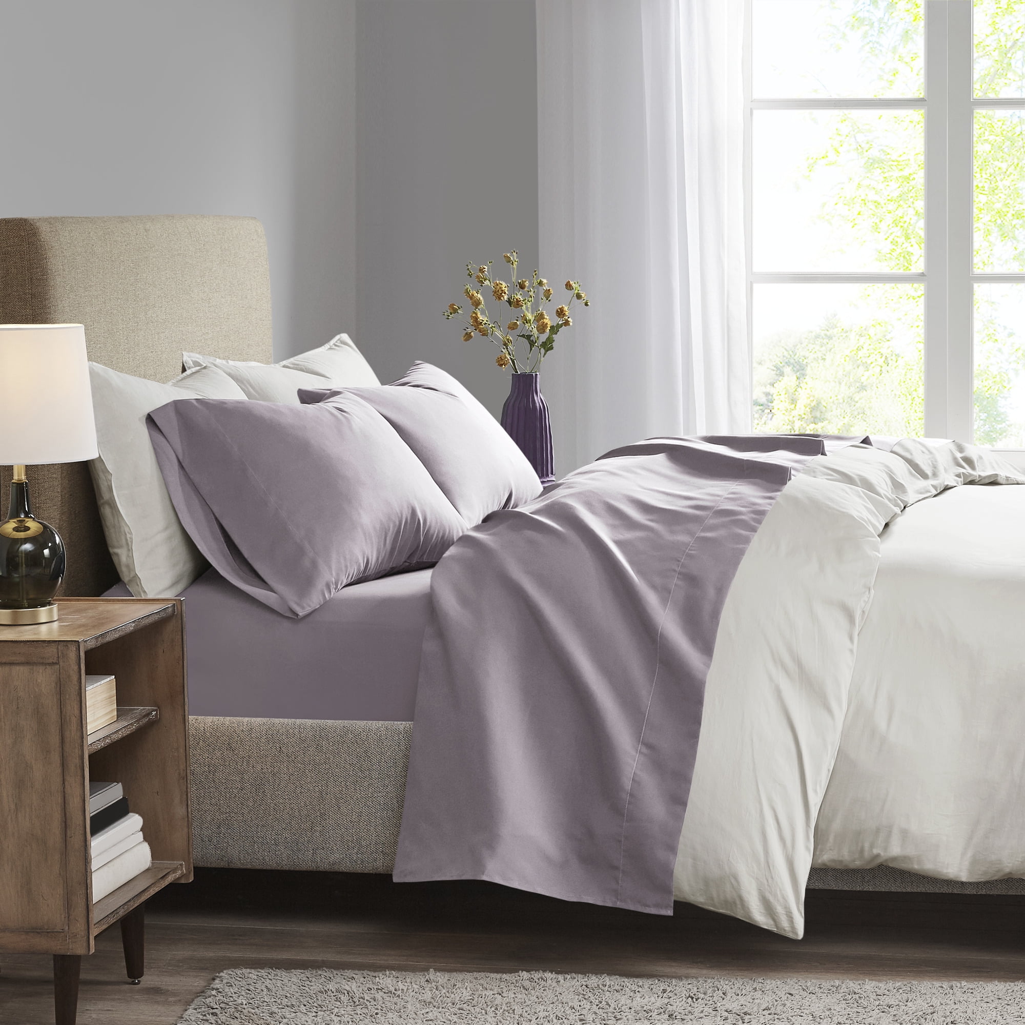Twin XL Purple Microfiber and Cotton Sheet Set