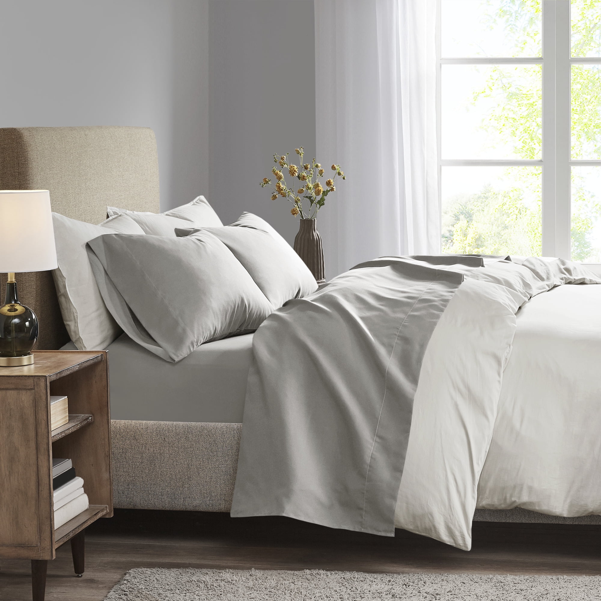 Gray Full Deep Pocket Cotton Polyester Microfiber Sheet Set