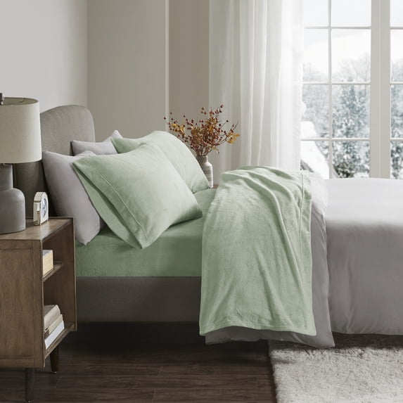 Comfort Classics Soloft Plush Solid Micro Raschel Bedding Sheet Set, King, Green