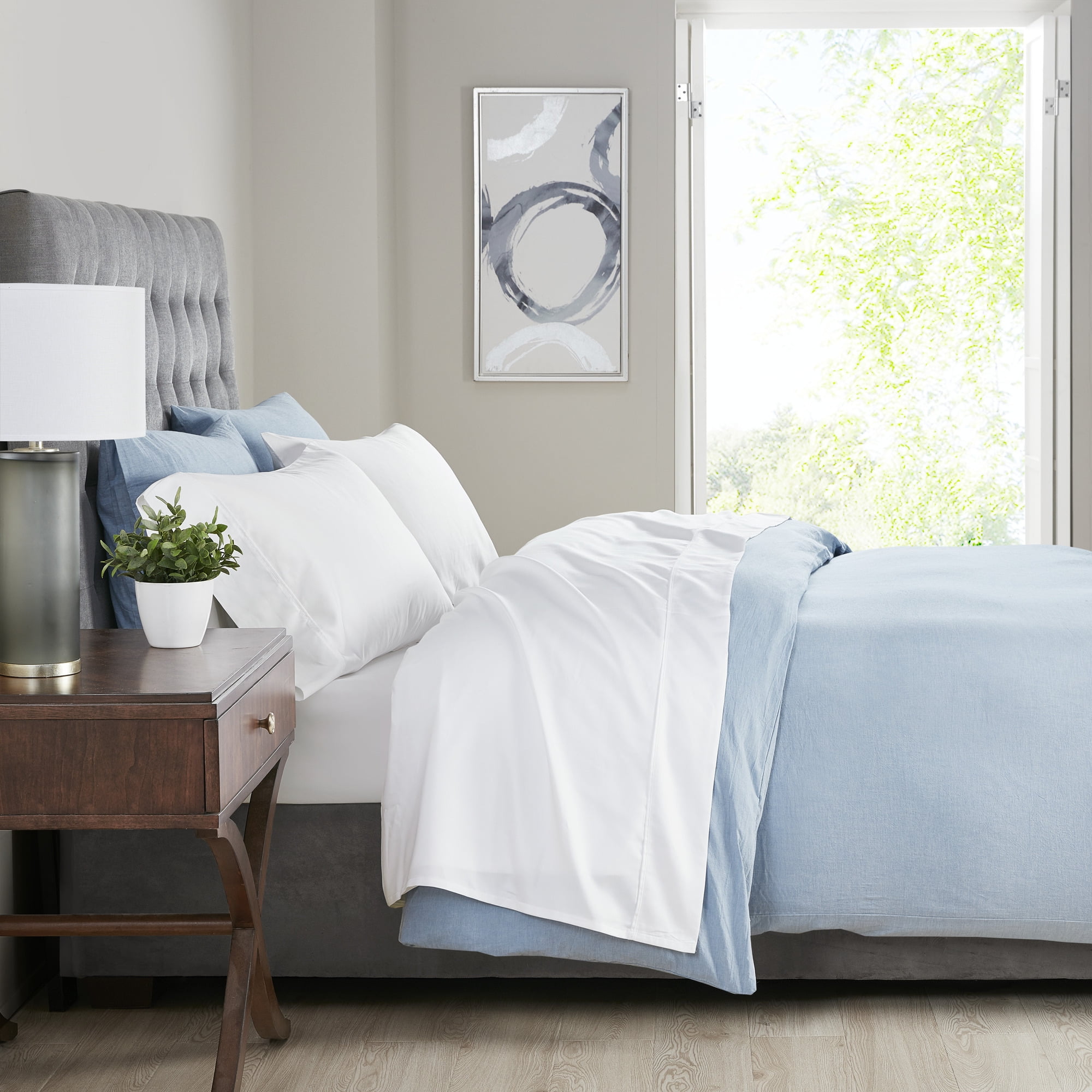 White Full Cotton Blend 4-Piece Sheet Set
