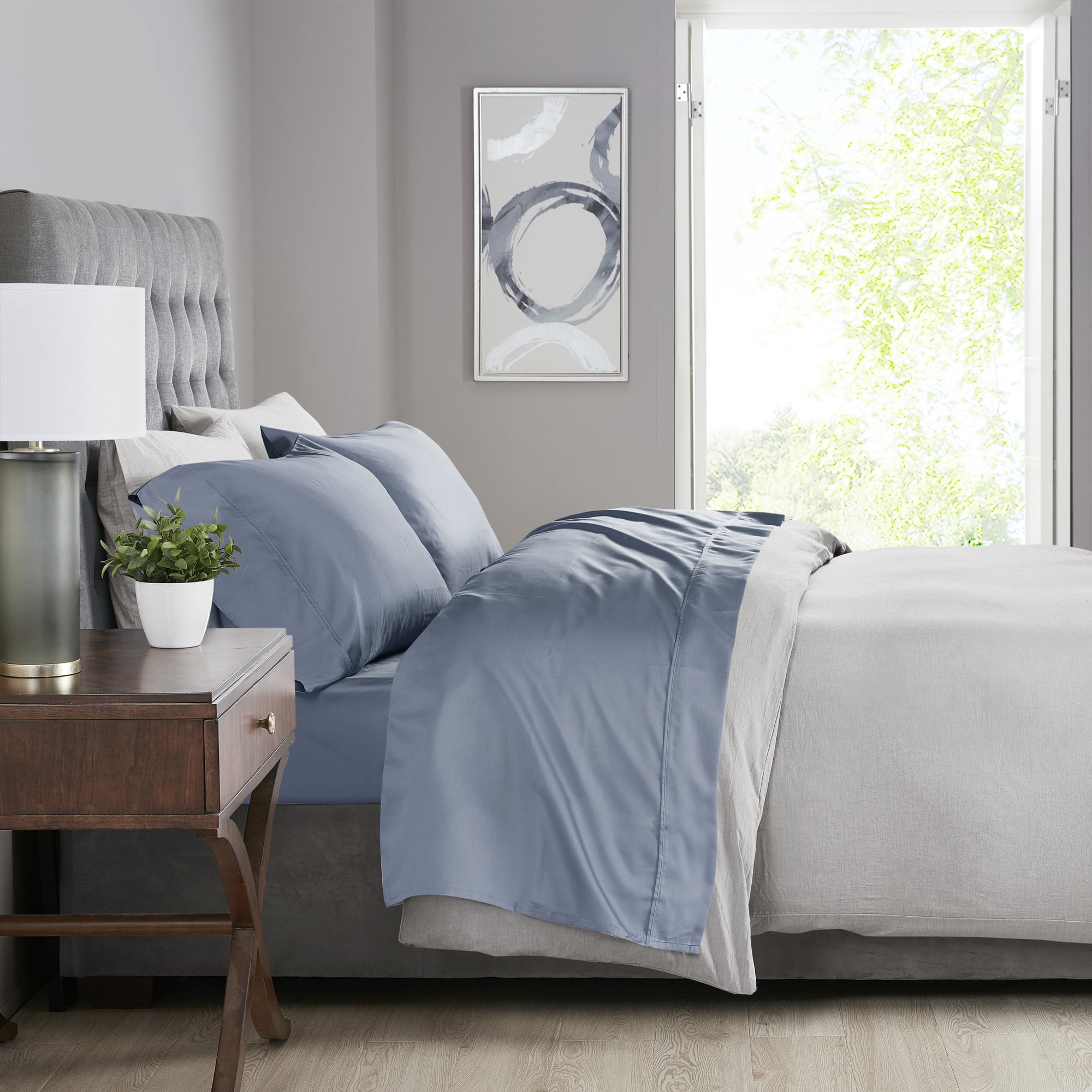 King Blue Cotton Polyester Solid Sheet Set