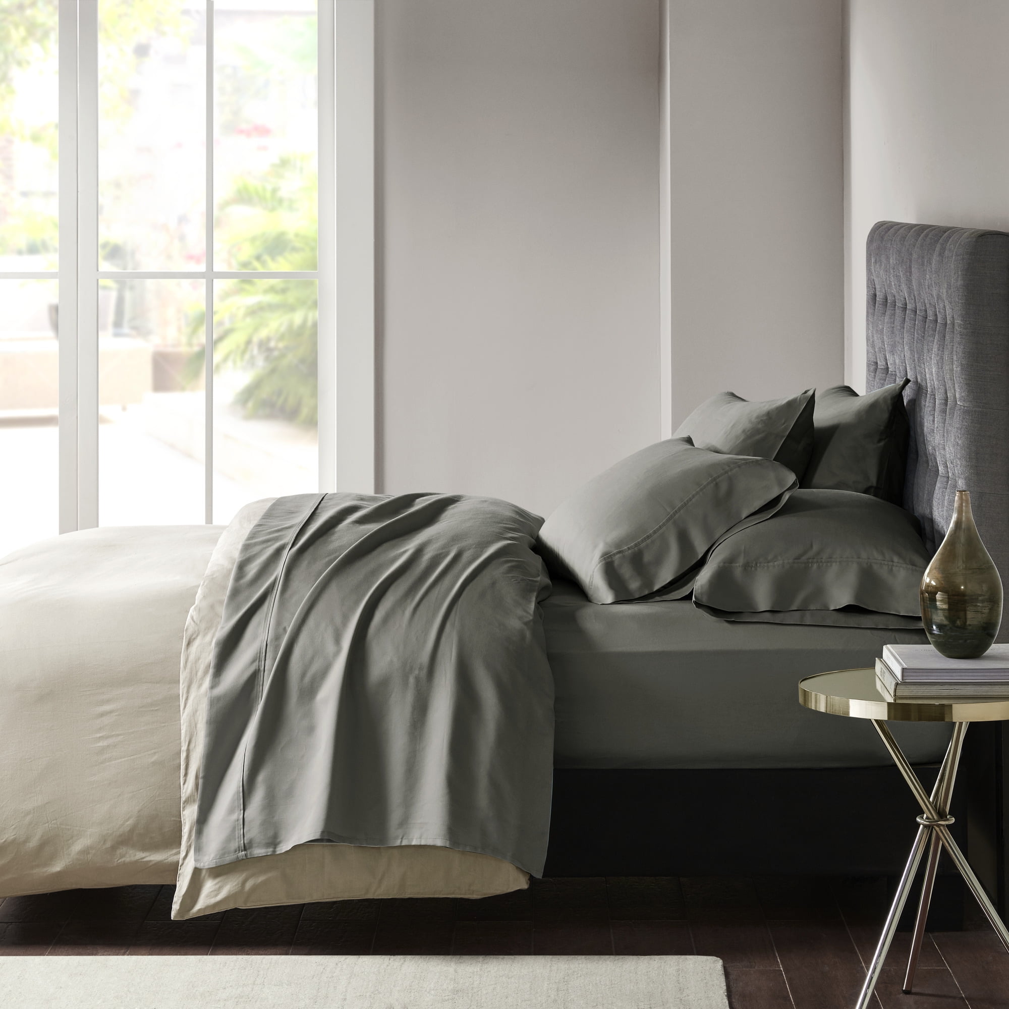 California King Charcoal Cotton Blend Sateen Sheet Set