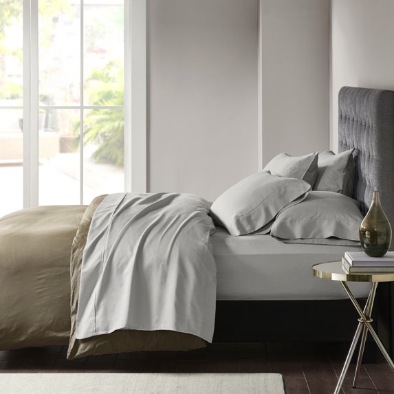 Madison Park 6-piece 800 Thread Count Cotton Blend Sateen Sheet Set, Queen - Grey, Resistant to fading, shrinking and wrinkles