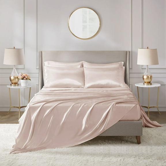 Regency Heights Satin Sheet Set, Full Bed Sheets with Pillowcases, 6-Piece Luxury Silky Sheet Set, Pink, Gifts for Women
