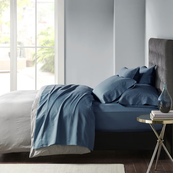 Madison Park 6-piece 800 Thread Count Cotton Blend Sateen Sheet Set, Queen - Teal, Resistant to fading, shrinking and wrinkles
