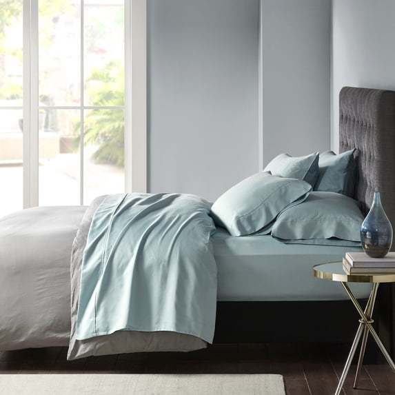 Madison Park 6-piece 800 Thread Count Cotton Blend Sateen Sheet Set, King - Aqua, Resistant to fading, shrinking and wrinkles