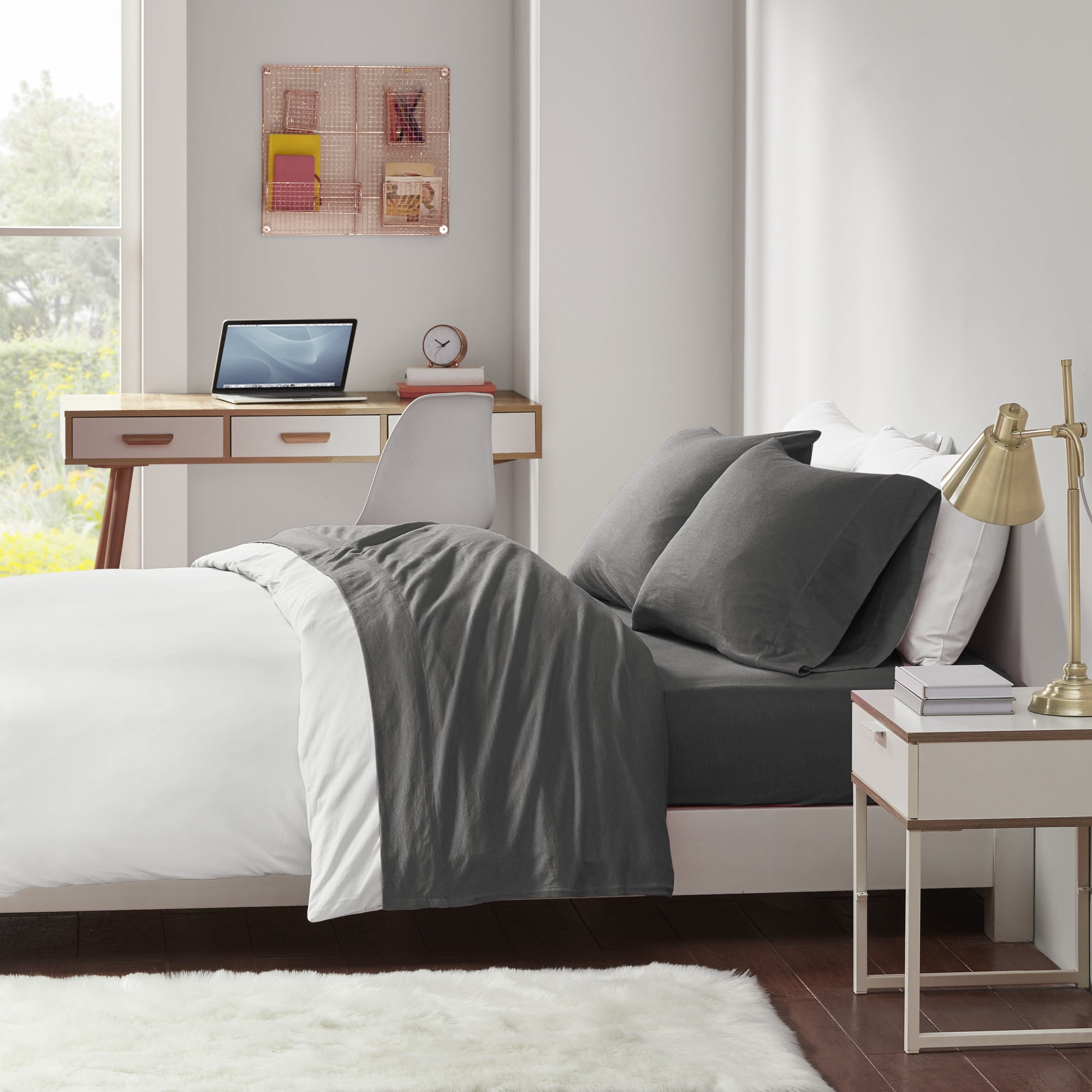 Dark Grey Full Cotton Blend Jersey Knit Sheet Set