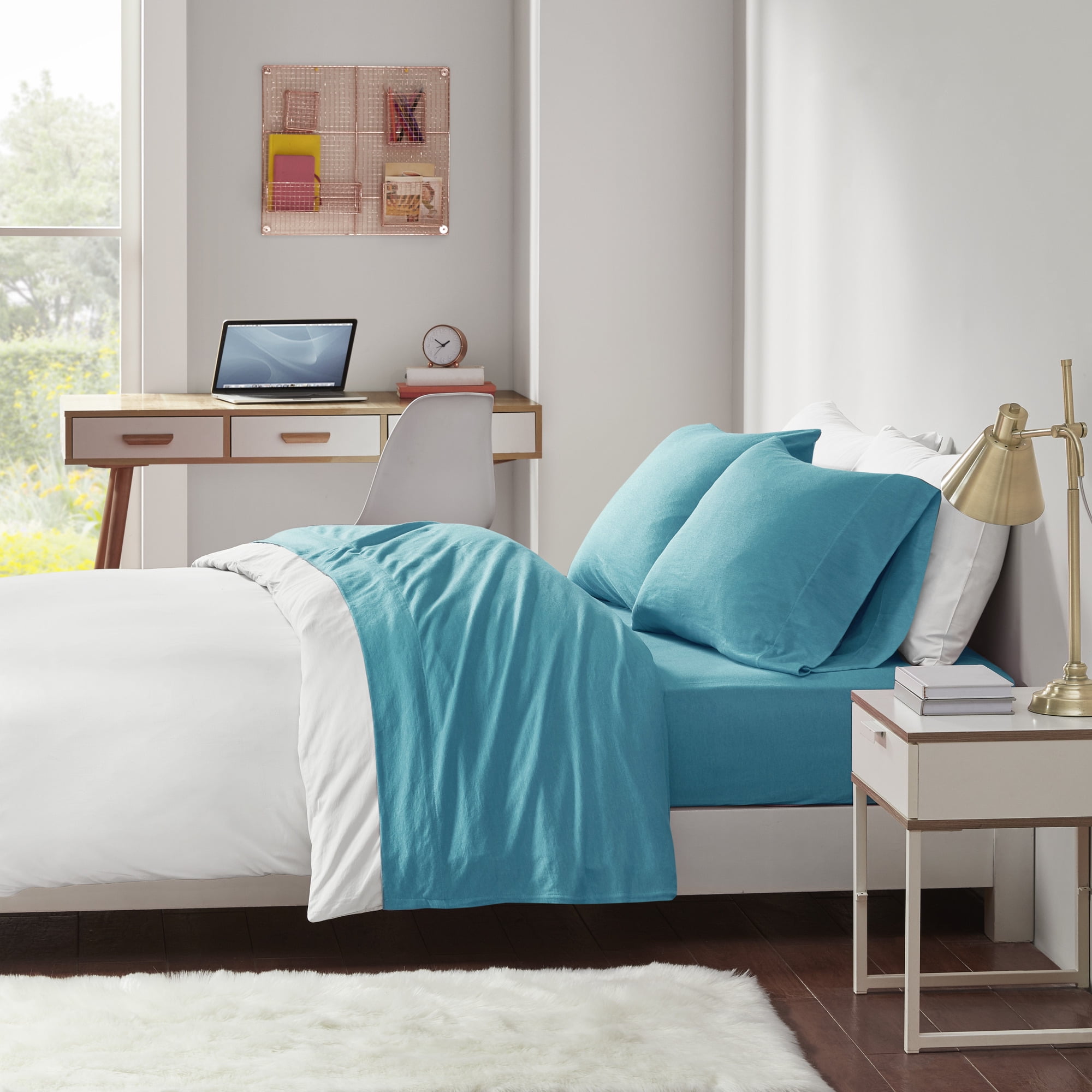 Comfort Classics All Season Cotton Blend Jersey Knit 4 Piece Teal Sheet Set, Full