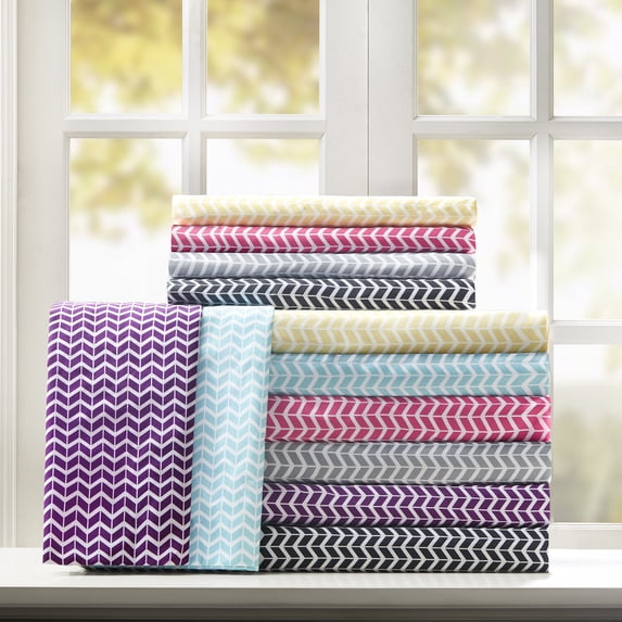Comfort Classics Chevron Ultra Soft Microfiber Sheet Set, Grey, Queen