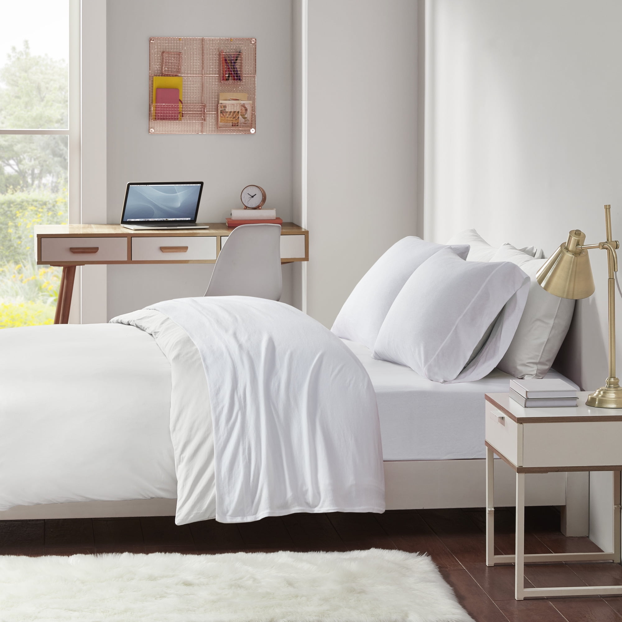 Full White Jersey Knit Polyester Sheet Set