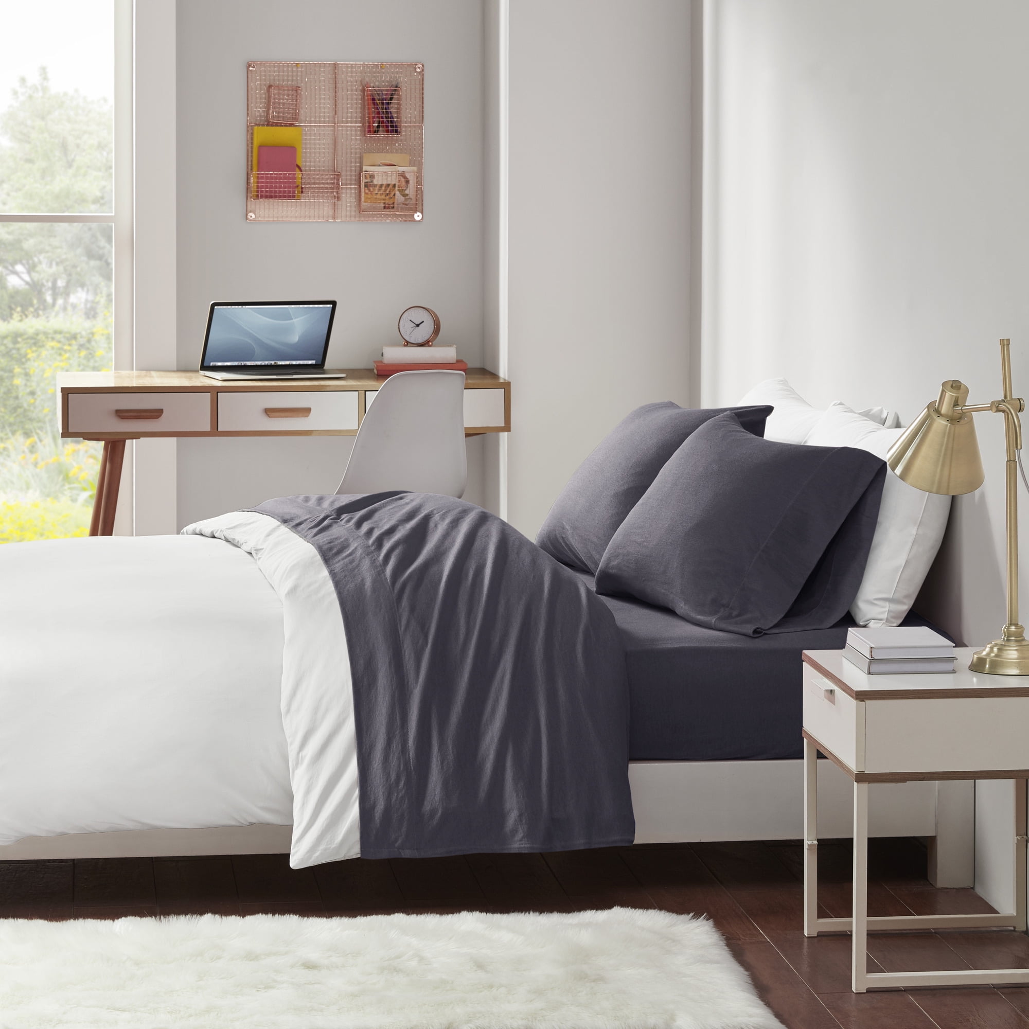 Dark Grey Full Cotton Blend Jersey Knit Sheet Set