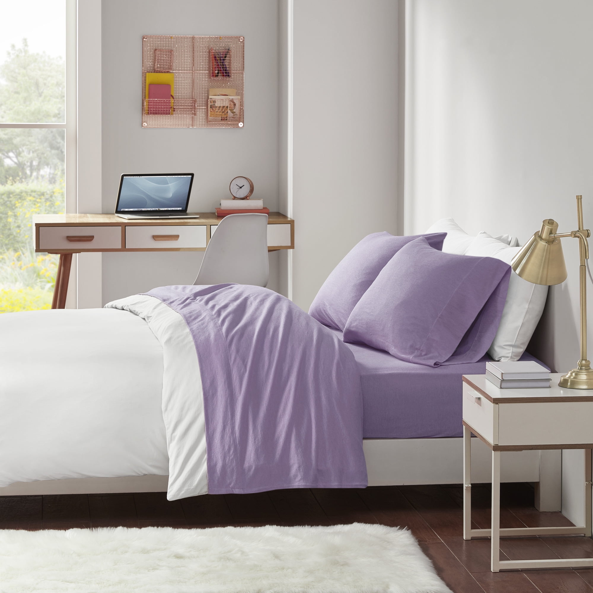 Twin XL Purple Jersey Knit Polyester Sheet Set