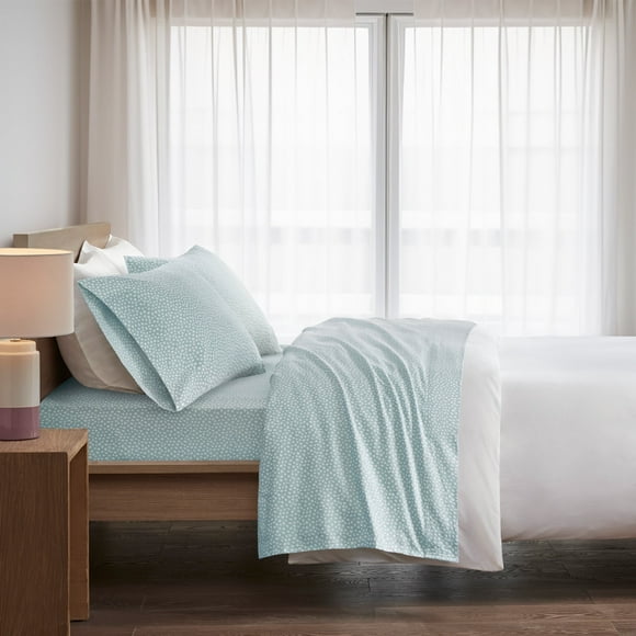 Regency Heights Twin Size Cotton Flannel Sheet Set, 3-Piece Flannel Bed Sheets Twin, 100% Cotton Bed Sheets Set with Deep Pocket, Aqua Dots