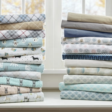 Comfort Classics Cozy Cotton Flannel Printed Blue Geo 3-Piece Sheet Set, Twin