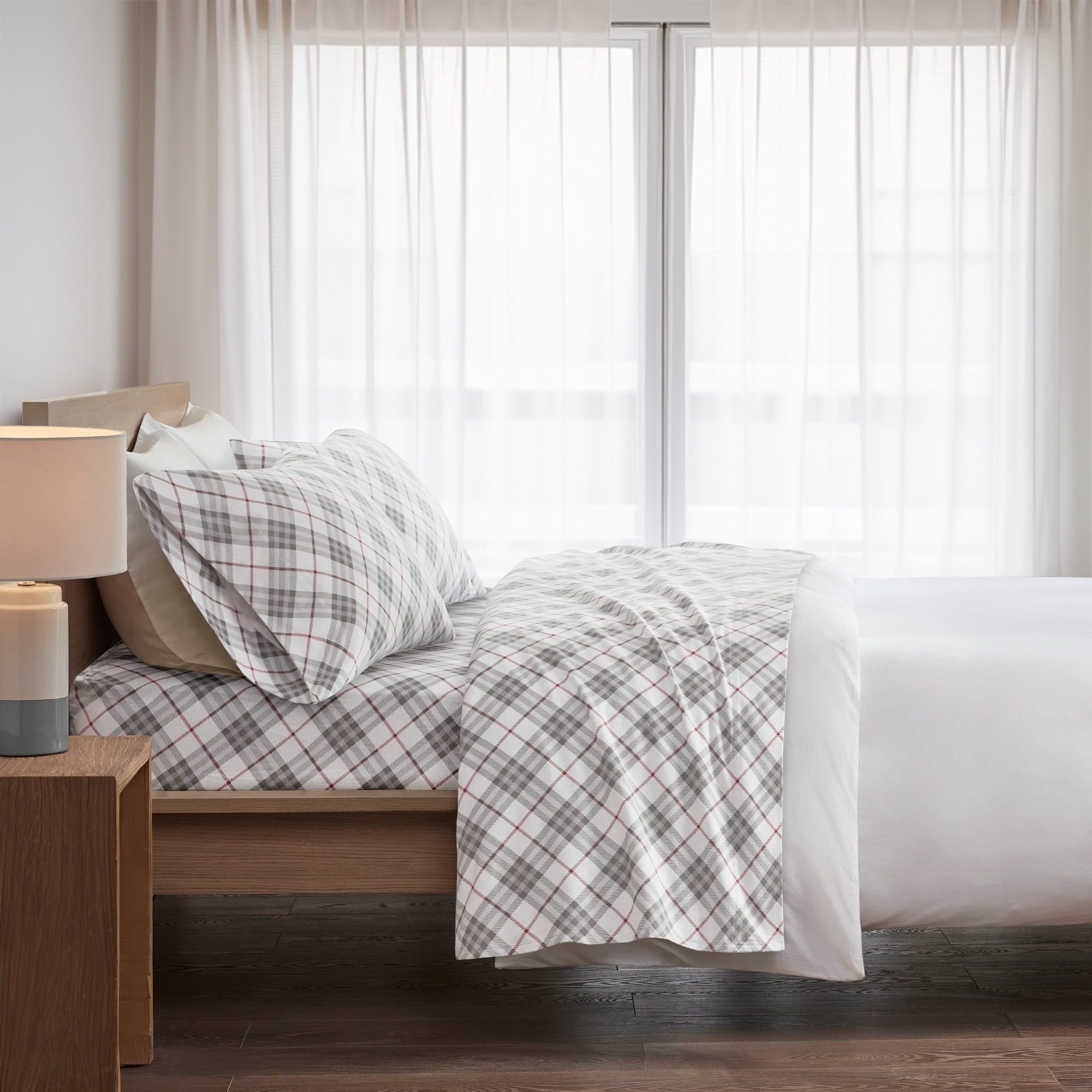 Twin Red Plaid Cotton Flannel Sheet Set