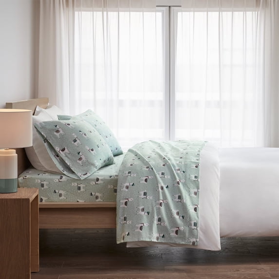 Regency Heights Queen Size Cotton Flannel Sheet Set, 4-Piece Flannel Bed Sheets Queen, 100% Cotton Bed Sheets Set with Deep Pocket, Seafoam Llama