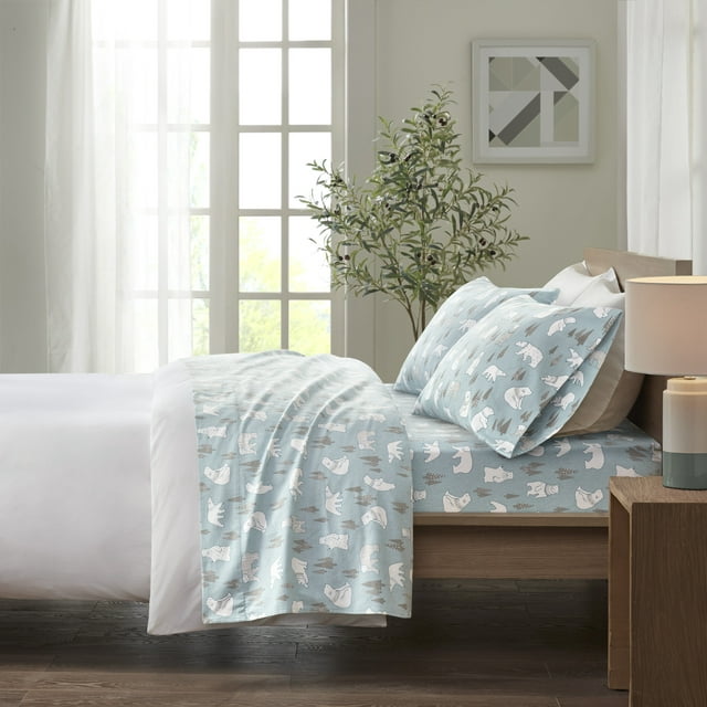 Comfort Classics Cozy Flannel 100% Cotton Sheet Set, Blue Polar Bears, Twin XL