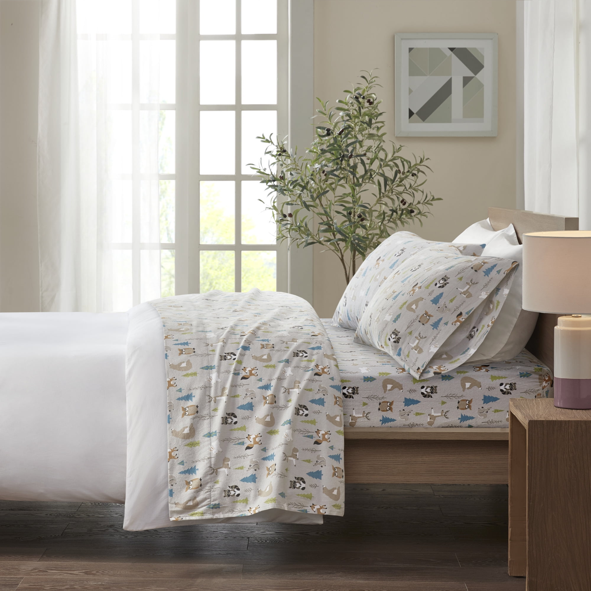 King Multi Forest Animals Cotton Flannel Sheet Set