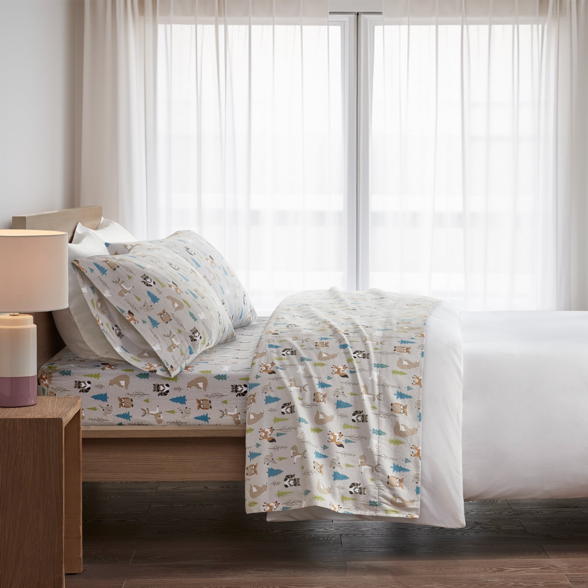 Queen Size Multi Forest Animals Cotton Flannel Bedding Set