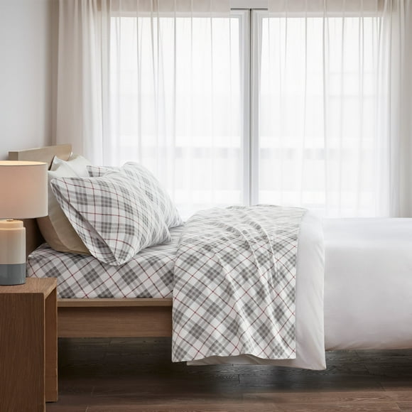 Regency Heights Queen Size Cotton Flannel Sheet Set, 4-Piece Flannel Bed Sheets Queen, 100% Cotton Bed Sheets Set with Deep Pocket, Red Plaid