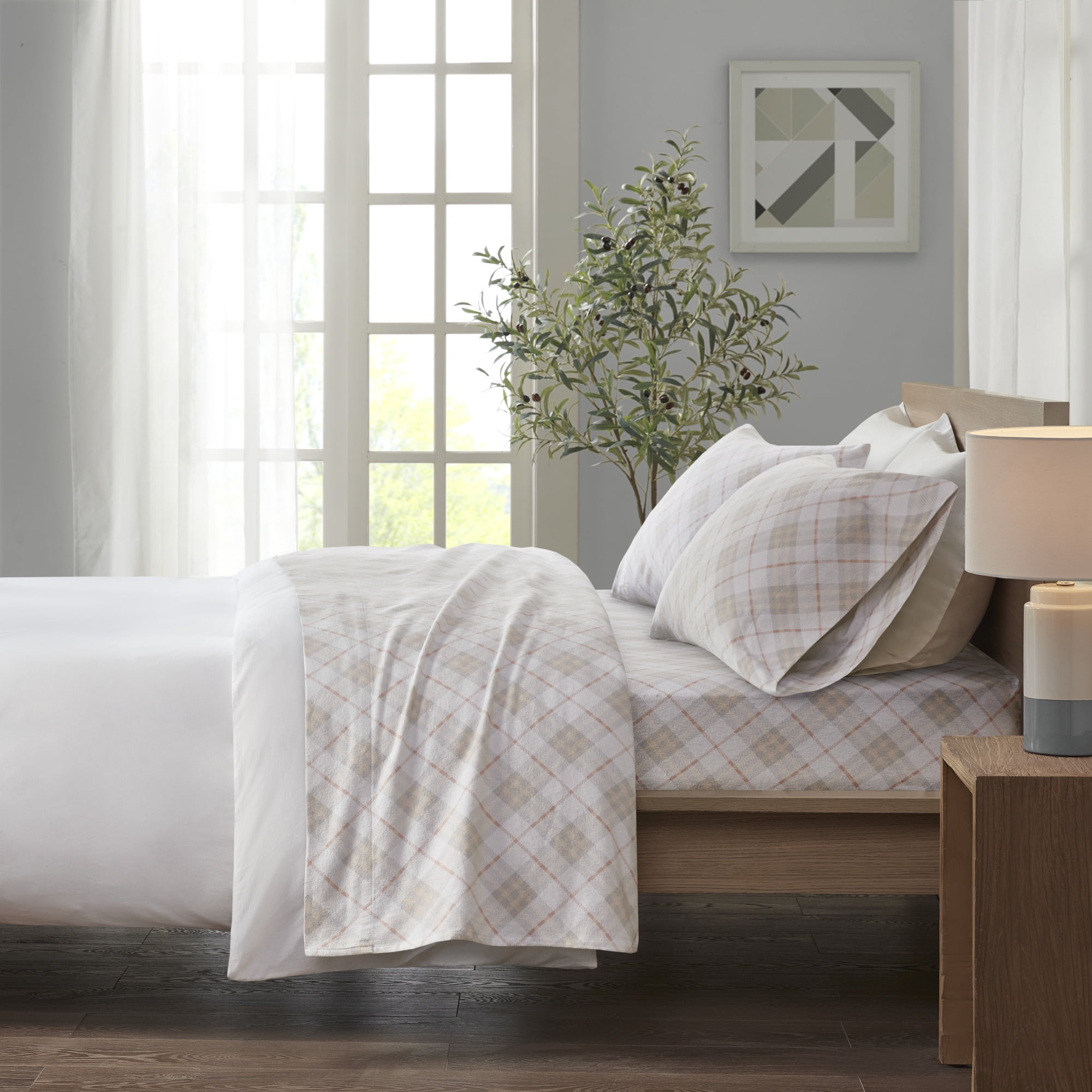 Twin Pink Plaid Cotton Flannel Bedding Set