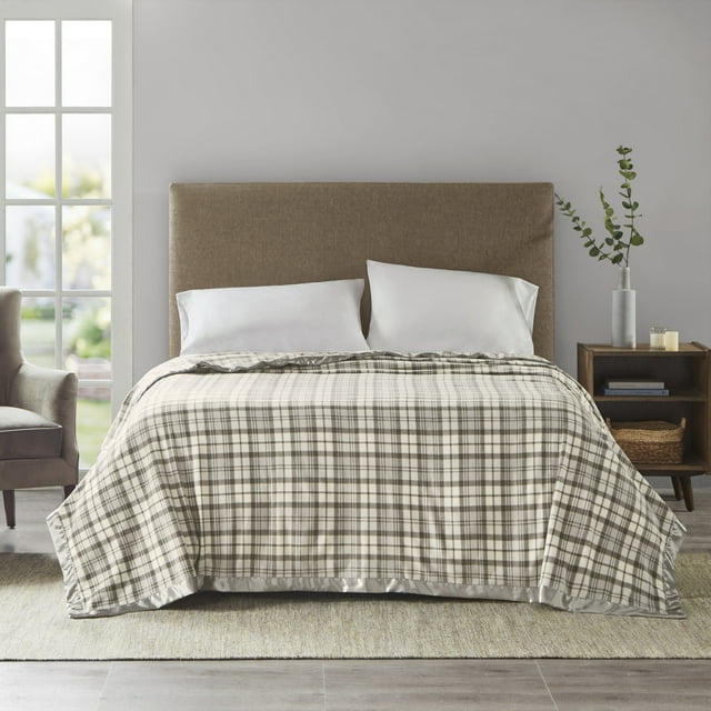 Comfort Classics Micro Fleece Knitted Soft Blanket, Grey Plaid, Full/Queen