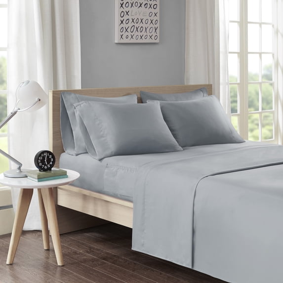 Comfort Classics Microfiber 4 Piece Gray Sheet Set with Side Storage Pockets, Twin-XL