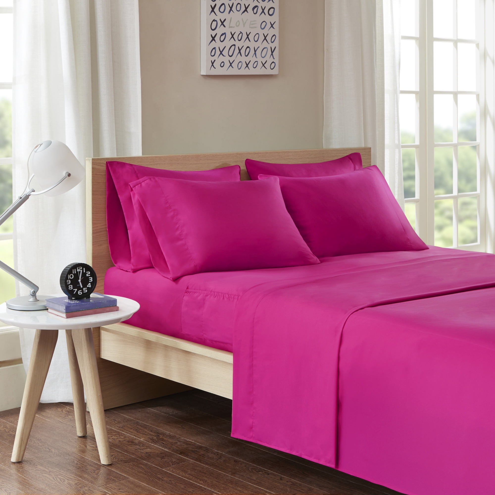 Twin Pink Microfiber Sheet Set with Side Pockets