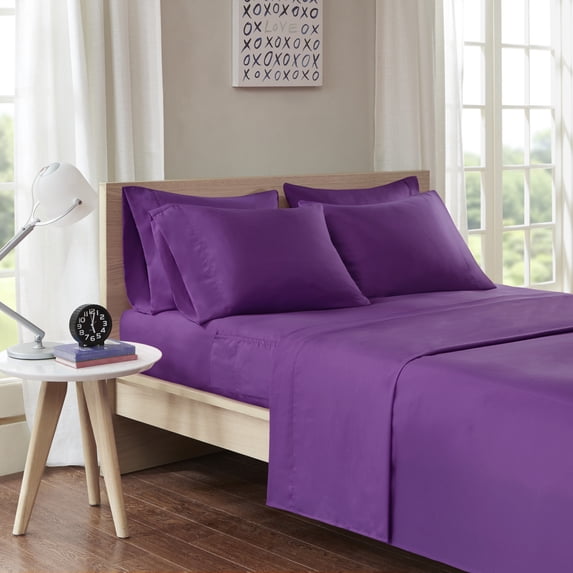 Comfort Classics Microfiber 4 Piece Purple Sheet Set with Side Storage Pockets, Twin-XL