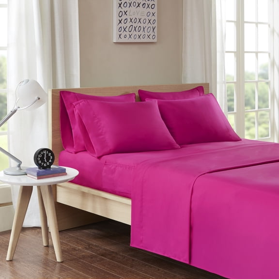 Comfort Classics Microfiber 6 Piece Pink Sheet Set with Side Storage Pockets, Queen