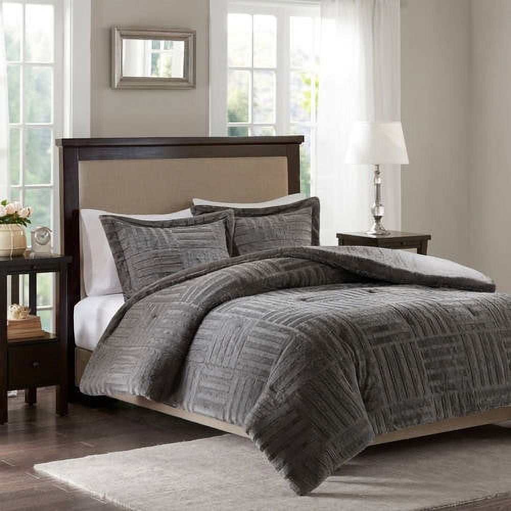Gray Faux Fur Down Alternative King Comforter Set