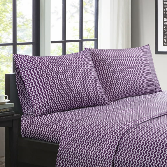 Comfort Classics Purple Printed Chevron 3 Piece Sheet Set, Twin-XL
