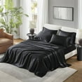 thumbnail image 1 of Comfort Classics Satin Wrinkle-free Luxurious 6-Piece Sheet Set, Black, King, 1 of 12