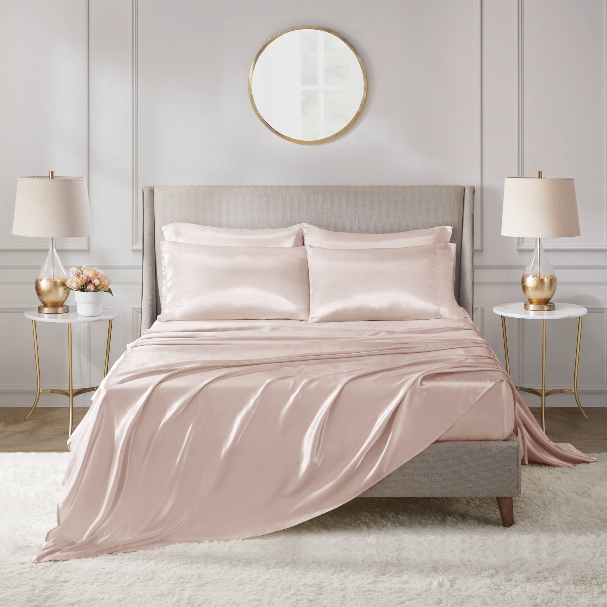 人気特価 Satin Satin Set, Sheet Vonty Sheets Pocket Satin Full [4-Piece， Blush  Pink] Hotel Soft Luxury Deep Silky Bed Bed Sheets Ext 