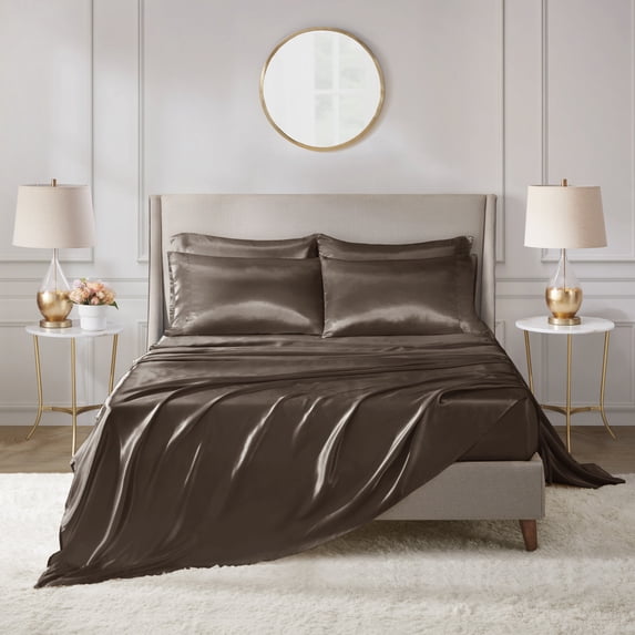 Comfort Classics Satin Chocolate Luxury 6 PC Sheet Set, California King - Wrinkle Free