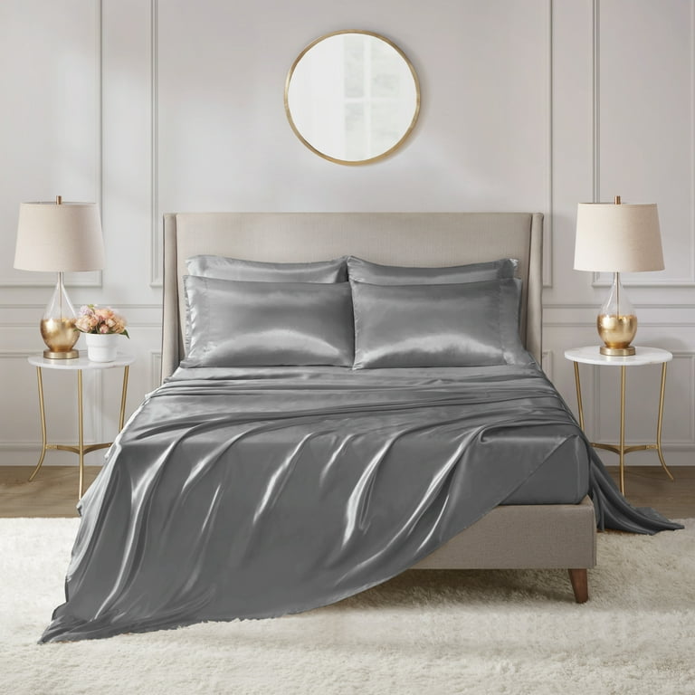 Madison Park Essentials Satin 6-Pc. Queen Sheet Set - Grey